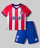 Pine Active Knit Half Sleeves T-Shirt & Shorts Set With Soccer Text Print - Red & Blue