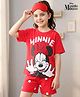 HoneyHap Disney 100% Cotton Half Sleeves Short Night Suit With Minnie Mouse Graphics - Red