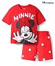 HoneyHap Disney 100% Cotton Half Sleeves Short Night Suit With Minnie Mouse Graphics - Red