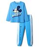 Pine Kids Disney 100% Cotton Full Sleeves Night Suit With Mickey Mouse Graphics - Blue
