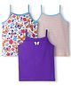 Kookie Kids Cotton Lycra Knit Sleeveless Slips with Stripes & Butterfly Applique Pack of 3 - Purple & Blue
