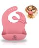 ZoZoBaa Silicone Baby Bib with Easy Grip Spoon For Feeding Toddlers|Waterproof & Reusable Bib with button for Infants |Soft, Light Weight, BPA Free, 1 Set, Dark Red