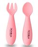 ZoZoBaa Baby Weaning Spoon & Fork Set, Chewable Silicone Utensils for Training Infants, Baby Led Self Feeding, 6 M+| Gum Friendly, BPA Free, Dishwasher Safe, Unbreakable, 1 Pair, Light Pink