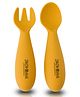 ZoZoBaa Baby Weaning Spoon & Fork Set, Chewable Silicone Utensils for Training Infants, Baby Led Self Feeding, 6 M+| Gum Friendly, BPA Free, Dishwasher Safe, Unbreakable, 1 Pair, Mango Yellow