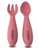 ZoZoBaa Baby Weaning Spoon & Fork Set, Chewable Silicone Utensils for Training Infants, Baby Led Self Feeding, 6 M+| Gum Friendly, BPA Free, Dishwasher Safe, Unbreakable, 1 Pair, Dark Red