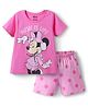 HoneyHap Disney Single Jersey Knit Half Sleeves Shorts Night Suit With Minnie Mouse Graphics - Pink