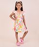 Snuggly MONKEY Linen Woven Half Sleeves Floral Printed Smocked Dress With Coordinating Headband - Off White & Pink