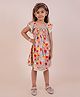 Snuggly MONKEY 100% Cotton Woven Half Sleeves Floral & Leaves Printed Smocked Dress With Coordinating Headband - Multi Colour