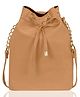 Kleio Stylish Solid Color Bucket Sling Bag - Tan