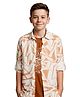 Charchit Cotton Blend Woven Full Sleeves Geometric Design Printed Shirt With Tee - Orange