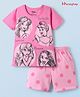 HoneyHap Disney Single Jersey Knit Half Sleeves Short Night Suit With Disney Princess Graphics - Pink
