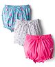 Kookie Kids India Cotton Knit Bloomers With Floral Print Pack Of 3 - Pink Light Blue & Grey