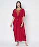 KOI SLEEPWEAR Lizzy Bizzy Cotton Knit Half Batwing Sleeves Damask Embroidered Maternity Kaftan Dress - Pink