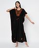 KOI SLEEPWEAR Lizzy Bizzy Cotton Knit Half Batwing Sleeves Floral Embroidered Maternity Kaftan Dress - Black