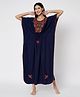 KOI SLEEPWEAR Lizzy Bizzy Cotton Knit Half Batwing Sleeves Floral Embroidered Maternity Kaftan Dress - Navy Blue