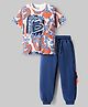 OLLINGTON ST. Cotton Knit Half Sleeves Text Printed T-Shirt & Knit Joggers Set - Multicolor & Navy Blue