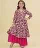 Bitiya By Bhama Cotton Woven Three Fourth Sleeves Floral Printed Gota Lace Embellished Kurta Sharara Set - Off White