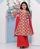 Bitiya By Bhama Silk Woven Three Fourth Sleeves Floral Printed Gota Lace Embellished Anarkali Style Kurta Sharara With Dupatta Set - Red
