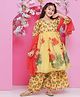 Bitiya By Bhama Silk Woven Three Fourth Sleeves Floral Printed Gota Lace Embellished Anarkali Style Kurta & Sharara With Dupatta Set - Yellow