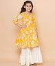 Bitiya By Bhama Cotton Woven Three Fourth Sleeves Floral Printed Gota Lace Embellished Anarkali Style Kurta Sharara Set - Yellow