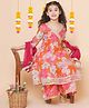 Bitiya By Bhama Silk Woven Three Fourth Sleeves Floral Printed Gota Lace Embellished Kurta Sharara With Dupatta Set - Orange