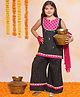 Bitiya By Bhama Cotton Blend Woven Sleeveless Floral Embroidered & Gota Lace Embellished Kurta Palazzo With Dupatta Set - Black