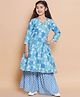 Bitiya By Bhama Cotton Woven Three Fourth Sleeves Floral Printed & Gota Lace Embellished Kurta Sharara Set - Blue