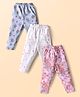 Simply Interlock Knit Full Length Leggings with Floral Print Pack of 3 - Pink Light Blue & White