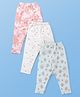 Simply Interlock Knit Full Length Leggings with Floral Print Pack of 3 - Pink Light Blue & White