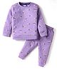 Simply Looper Knit Full Sleeves Co-ords Night Suit With Floral Print - Lavender