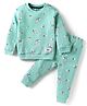 Simply Looper Knit Full Sleeves Co-ords Night Suit With Floral Print - Sea Green