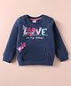 Simply Looper Knit Full Sleeves T-Shirt with Heart Print & Kangaroo Pocket - Navy Blue