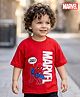 Kookie Kids Marvel Single Jersey Knit Half Drop Shoulder Sleeves T-Shirt with Spiderman Graphics - Red