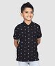 CRAZY PENGUIN Elite Cotton Knit Half Sleeves Abstract Printed Polo Tee - Black