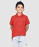 CRAZY PENGUIN Elite Cotton Knit Half Sleeves Boomerang Printed  Polo Tee - Red