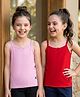 Kookie Kids Cotton Lycra Knit Sleeveless Solid Color Slips with Bow Applique Pack of 2 - Red & Pink