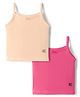 Kookie Kids Cotton Lycra Knit Sleeveless Solid Color Slips with Bow Applique Pack of 2 - Peach & Pink