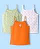 Kookie Kids India Cotton Knit Sleeveless Slips With Floral Print Pack Of 3 - Orange White & Light Green