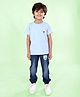 Kiddopanti Cotton Knit Half Sleeves Cold Drink Printed Tee & Denim Jeans - Blue