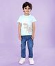 Kiddopanti Cotton Knit Half Sleeves Dinosaur Printed Tee & Denim Jeans - Blue