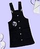 Kiddopanti Denim Woven Sleeveless Ok Text Sequin Embellished Pinafore Dress - Black