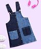 Kiddopanti Denim Woven Sleeveless Mild Washed & Colour Blocked Pinafore Dress - Navy & Light Blue