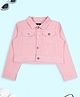 Kiddopanti Denim Woven Full Sleeves Solid Crop Jacket - Pink