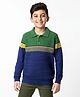 Arias 100% Cotton Knit Full Sleeves Colourblocked Collared Winter T-Shirt - Blue & Green