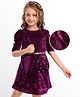 Hola Bonita Knit Three Fourth Sleeves Velvet Solid Party Dress With Sling Bag & Belt - Wine