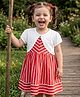Babyhug Single Jersey Knit Striped Frock with Half Sleeves Shrug - Pink