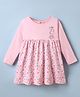 CUCUMBER Interlock Knit Full Sleeves Bunny Floral & Hearts Printed Frock - Pink