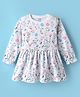 CUCUMBER Interlock Knit Full Sleeves Floral Printed Frock - White