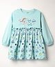 CUCUMBER Interlock Knit Full Sleeves Frock With Space Theme Print - Light Blue