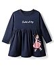 CUCUMBER Interlock Knit Full Sleeves Frock With Ballet Theme Print - Navy Blue